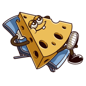 Käsemaskottchen Cheese chillt auf dem Liegestuhl